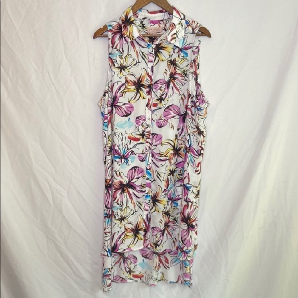 Philosophy Women’s Size 1X Sleeveless Floral High-Low Button-Down Dress